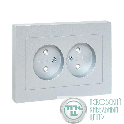 Розетка 2-м СП Эпика 16А без заземл. защ. шторки с рамкой механизм алюм. EKF UP1-SOA-201