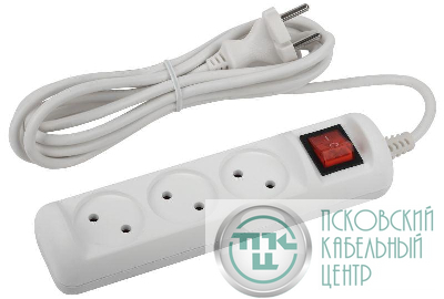 Удлинитель 3х1.5м без заземл. с выкл. 10А ПВС 2х1 U-3s-1.5m-2x1 ЭРА Б0044049