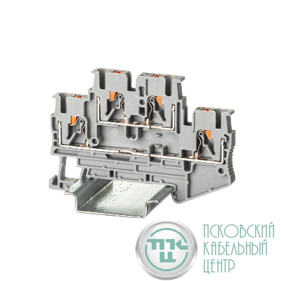 Клемма двухуровневая зажим push-in 4 точки подключения 2.5кв.мм сер. DKC VPRTT-2.5-GY