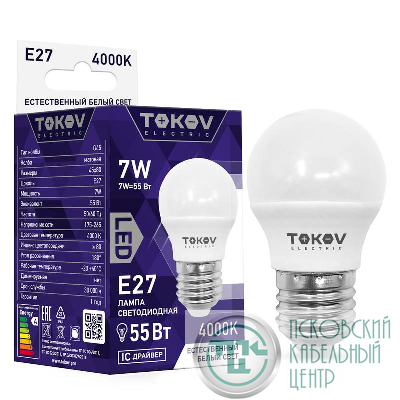 Лампа светодиодная 7Вт G45 4000К Е27 176-264В TOKOV ELECTRIC TKE-G45-E27-7-4K