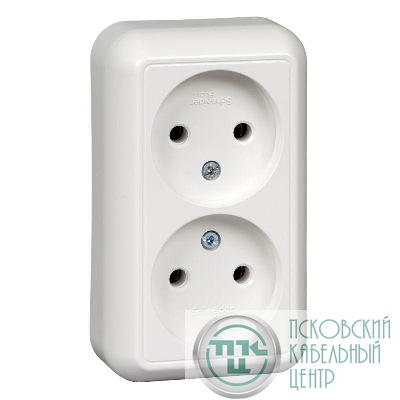 Розетка 2-м ОП Прима 16А IP20 без заземл. без защ. шторок монтаж. пласт. (опт. упак.) бел. SchE RA16-213M-B
