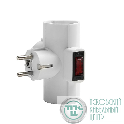 Разветвитель 3-м с заземл. 16А 3500Вт 250В Т-образ. с выключателем бел. DОМТОК 2663