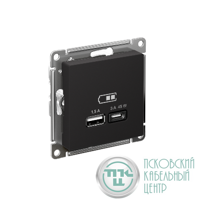 Розетка USB AtlasDesign тип A+C 45Вт QC PD высокоскор. ЗУ механизм карбон SE ATN001029