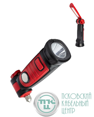 Фонарь-светильник аккумуляторный 2Вт LED+5Вт COB LED Li-ion 18650 1200мА.ч корпус ABS-пластик USB-шнур магнит на корпусе стропорез для авторемней аварийный молоток КОСМОС KOC706Lit
