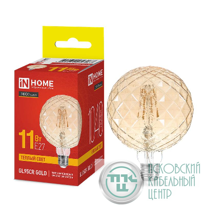Лампа светодиодная филаментная LED-GL95СR-deco gold кристалл золотистая 11Вт 230В E27 3000К 1040лм IN HOME 4690612056067