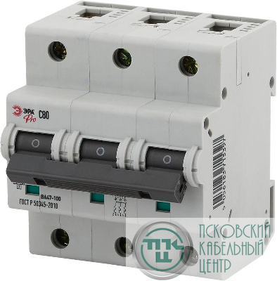 Выключатель автоматический модульный 3п C 80А ВА47-100 Pro NO-901-33 ЭРА Б0031794