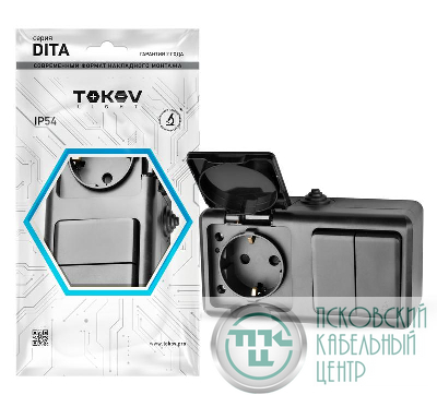 Блок ОП Dita (розетка 16А 250В с заземл. + 2-кл. выкл. 10А) IP54 карбон TOKOV ELECTRIC TKL-DT-V2RZ-C14-IP54