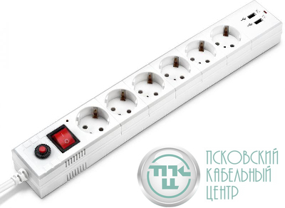 Удлинитель с сетевым фильтром 6х1.8м с заземл. 10А IP20 BU-SP1.8_USB_2A-W 2.2кВт CCA бел. BURO 992309