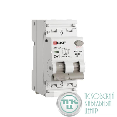 Выключатель автоматический дифференциального тока 2п (1P+N) C 63А 300мА тип AC 6кА АВДТ-63N (электрон.) PROxima EKF D63N26E63C300