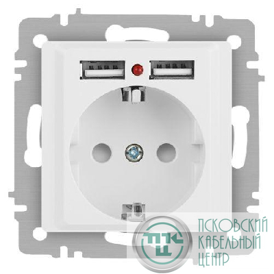 Розетка 1-м СП Accent 6-410-01М 16А IP20 250В P+E Schuko защ. шторки + 2хUSB бел. матов. Intro Б0063691