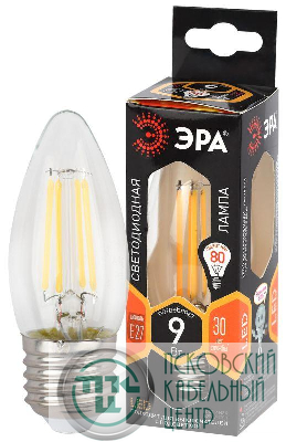 Лампа светодиодная филаментная F-LED B35-9w-827-E27 B35 9Вт свеча E27 тепл. бел. ЭРА Б0046993