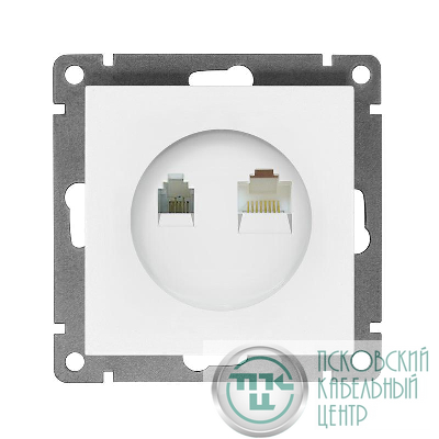 Розетка компьютерная + телефонная 2-м СП Афина механизм бел. Universal A0052