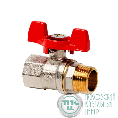 Кран шаровой ручка бабочка латунь внутр./наружн. резьба 3/4дюйм PN25 никель (инд. упак.) RTP 34893