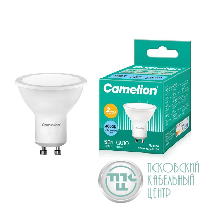 Лампа светодиодная LED5-GU10/845/GU10 5Вт рефлектор матовая 4500К бел. GU10 415лм 220В Camelion 10957