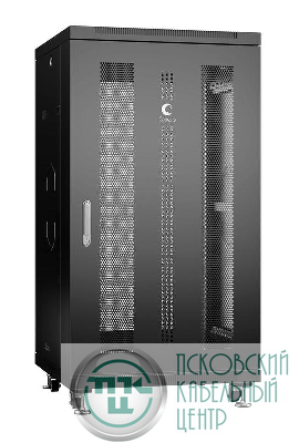 Шкаф монтажный телекоммуникационный напольн. ND-05C-22U60/100-BK 19дюйм 22U 600х1000х1166мм для распределит. и серверн. оборудования; передн. и задн. перфорир. двери ручка с замком RAL 9004 черн. Cabeus 8532c