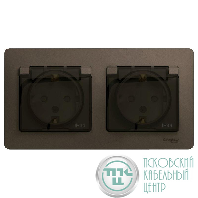 Розетка 2-м СП 2мод. Glossa 16А IP44 с заземл. защ. шторки в сборе шоколад SchE GSL000847
