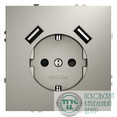 Розетка 1-м СП S70 16А с USB A+A с заземл. защ. шторки механизм кашемир Voltum VLS040403