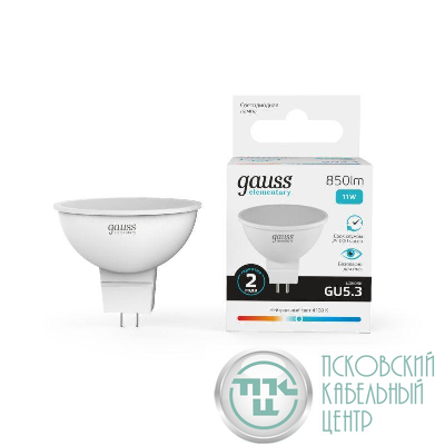 Лампа светодиодная Elementary 11Вт MR16 софит 4100К нейтр. бел. GU5.3 850лм GAUSS 13521