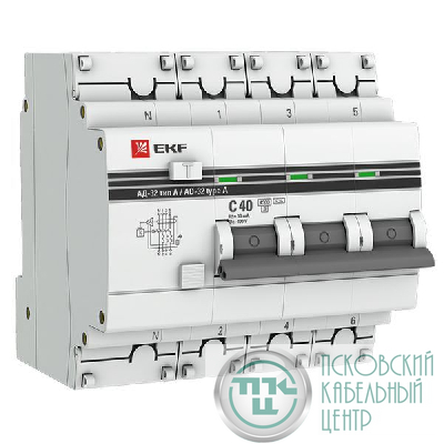 Выключатель автоматический дифференциального тока 4п (3P+N) 40А 30мА тип A АД-32 PROxima EKF DA32-40-30-4P-a-pro