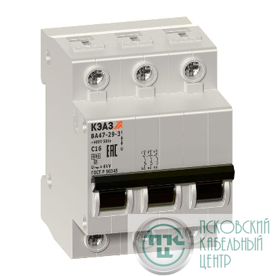 Выключатель автоматический модульный 3п C 32А 4.5кА ВА47-29-3C32-УХЛ3 КЭАЗ 141616