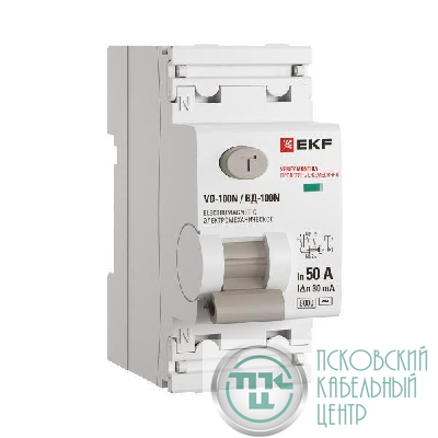 Выключатель дифференциального тока 2п 50А 30мА тип AC 6кА ВД-100N электромех. PROxima EKF E1026M5030