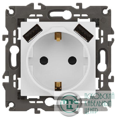 Розетка Elegance 14-4109-01М 16A 250В 2P+E защ. штор. с 2xUSB 3А 5В матов. бел. Эра Б0065773