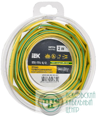 Трубка термоусадочная ТТУ нг-LS 6/3 желт./зел. (уп.2м) IEK UDR12-006-003-002-K52-T