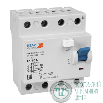 Выключатель дифференциального тока (УЗО) 4п 25А 30мА OptiDin DМ63-4225 AC УХЛ4 КЭАЗ 254201