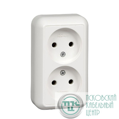 Розетка 2-м ОП Прима 16А IP20 без заземл. без защ. шторок (розн. упак.) бел. SchE RA16-213-BI