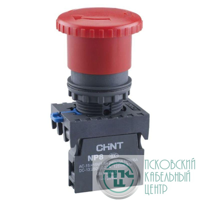 Кнопка управления "Грибок" d30мм NP8-11ZS/34 1НО+1НЗ IP65 с фиксацией красн. (R) CHINT 667854