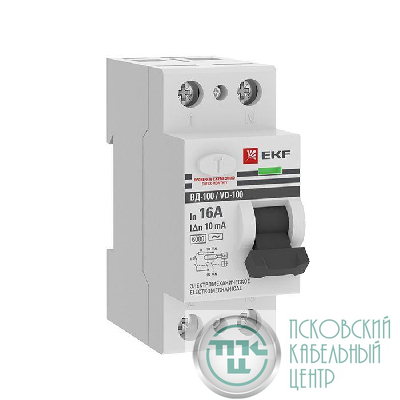 Выключатель дифференциального тока (УЗО) 2п 16А 10мА тип AC 6кА ВД-100 электромех. PROxima EKF elcb-2-6-16-10-em-pro