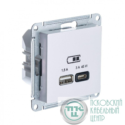 Розетка USB AtlasDesign тип A+C 45Вт QC PD высокоскор. ЗУ механизм жемчуж. SE ATN000429