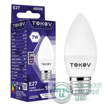 Лампа светодиодная 7Вт С37 4000К Е27 176-264В TOKOV ELECTRIC TKE-C37-E27-7-4K