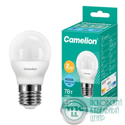 Лампа светодиодная LED7-G45/845/E27 7Вт шар матовая 4500К бел. E27 590лм 220В Camelion 12072