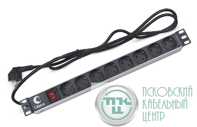 Блок розеток 8-м PDU-8P-2EU 16А евростандарт для 19дюйм шкафов горизонт. с выкл. шнур 2м немецк. стандарт алюм. Cabeus 7297c