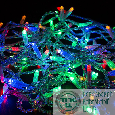 Гирлянда светодиодная "Нить" 10м 100LED мультиколор 10Вт 230В IP65 постоян. свечение провод ПВХ прозр. (нужен шнур питания 303-500-1) Neon-Night 305-189