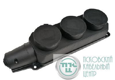 Колодка 3-м 16А IP44 с защ. крышками с заземл. каучук черн. 9323 IN HOME 4690612010281