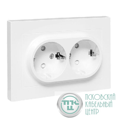 Розетка 2-м СП Эпика 16А с заземл. защ. шторки с рамкой механизм бел. EKF UP1-SOW-211