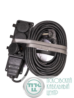 Удлинитель на каучуковой колодке 3х15м 16А IP44 250В 4кВт каучук КГ 3х2.5 черн. УХз16 Россия КОСМОС YKsm15m-3g(16A)KG-B