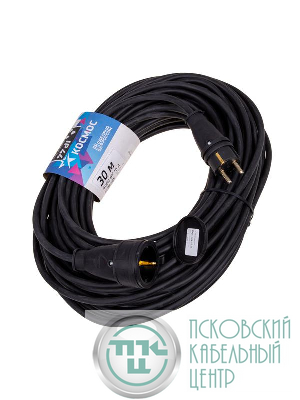Удлинитель-шнур 1х30м 16А IP44 250В 4кВт черн. каучук КГ 3х2.5 УХз16 Россия КОСМОС YSHKsm30m-1g(16A)KG