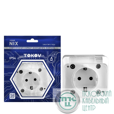 Розетка 1-м ОП Nix 16А IP54 250В с заземл. с прозр. крышкой бел. TOKOV ELECTRIC TKE-NX-R1Z-C01T-IP54