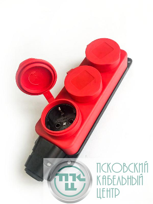 Колодка удлинителя 3-м 16А IP44 с заземл. каучук красн. КОСМОС KKsm-3g-Z-IP(R)16A