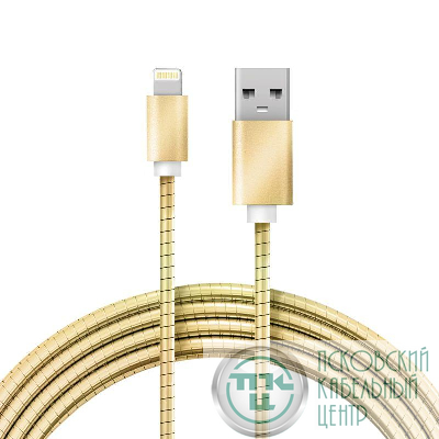Кабель USB-A - Lightning 2.4А 1м метал. оплетка зол. Rexant 18-4252
