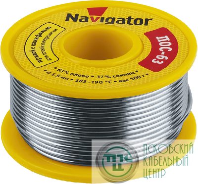 Припой 93 777 NEM-Pos05-63K-1-K100 (ПОС-63 катушка 1мм 100г) NAVIGATOR 93777