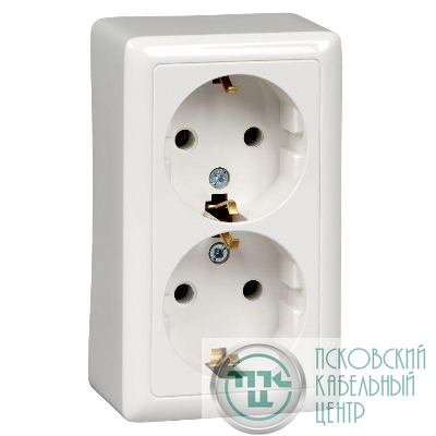 Розетка 2-м ОП Хит 16А 250В с заземл. без защ. шторок бел. SE RA16-238-B