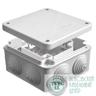 Коробка распределительная ОП 105х105х56мм IP54 с клемм. 7 выходов 4 гермоввода 16А 24 контакта крышка на винтах сер. Epplast 110058