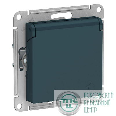 Розетка 1-м СП AtlasDesign 16А IP20 с заземл. защ. шторки с крышкой механизм изумруд SE ATN000846