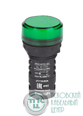 Лампа коммутационная ADDS ЛК-22 d22 220В AC IP55 LED зел. DEKraft 25156DEK