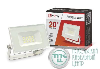Прожектор светодиодный СДО-7 20Вт 6500К IP65 1800лм 230В бел. IN HOME 4690612034683