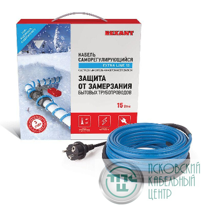 Кабель греющий саморег. Extra Line (комплект для труб) 15MSR-PB 25M (25м/375Вт) REXANT 51-0623